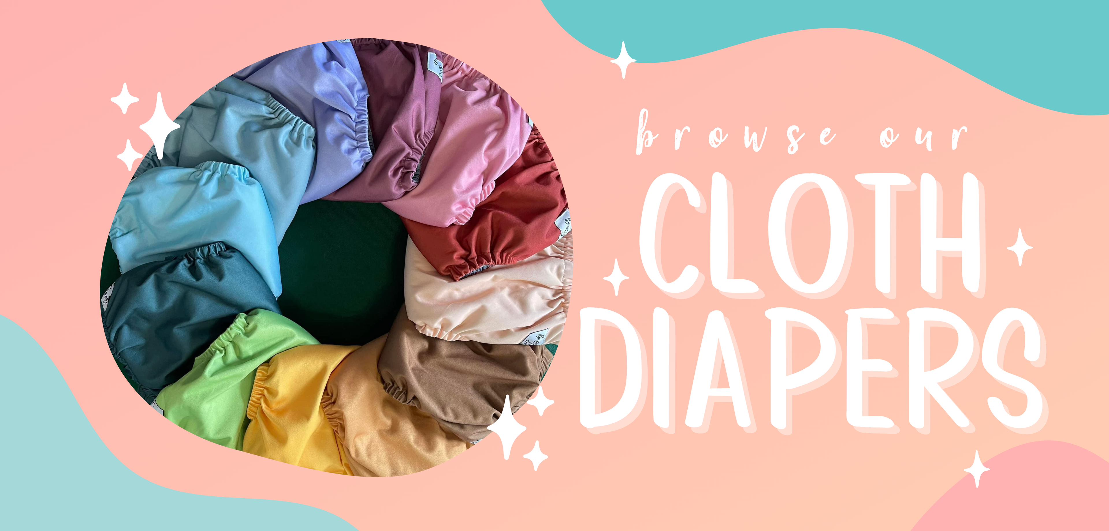 Browse Our Cloth Diapers. Ring of solid colored cloth diapers.